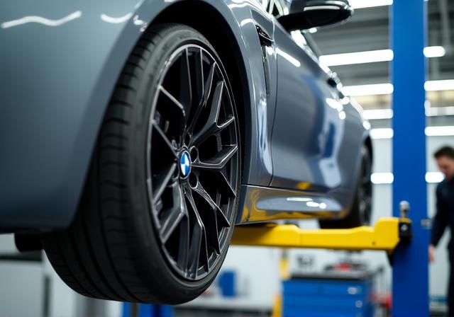 BMW M2 op de hefbrug voor ophanging upgrade